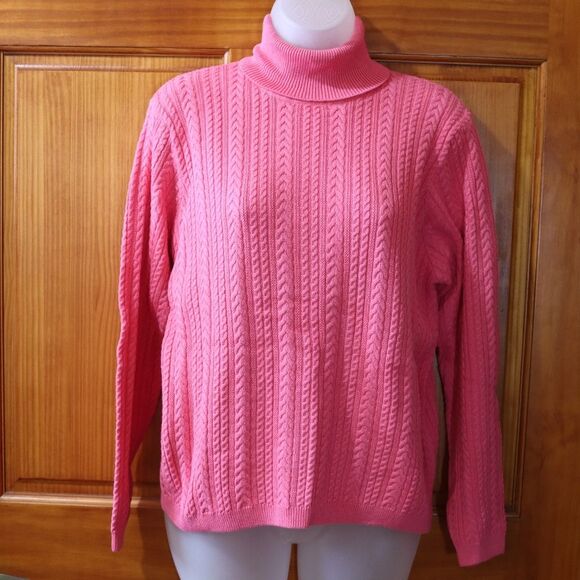 Wainscott VTG Pink Cable Knit Turtle Neck Pullover Sweater Large - Picture 13 of 13